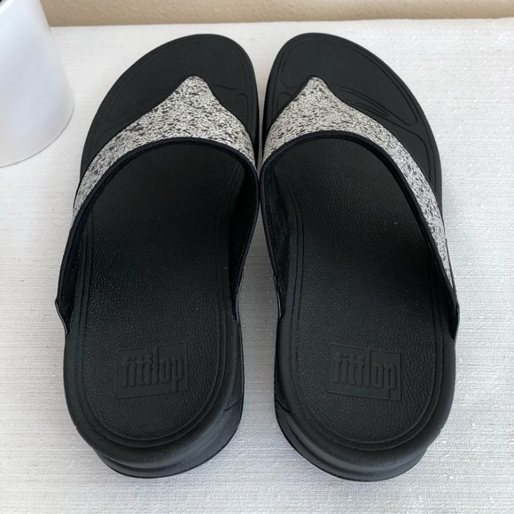 New Fitflop Lulu Glitter Splash Black/White Toe Post Sandals Women’s 10 - Picture 7 of 11